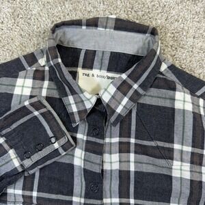 Rag Bone Women Flannel Western Shirt Black White Plaid Snap Button Cotton Small